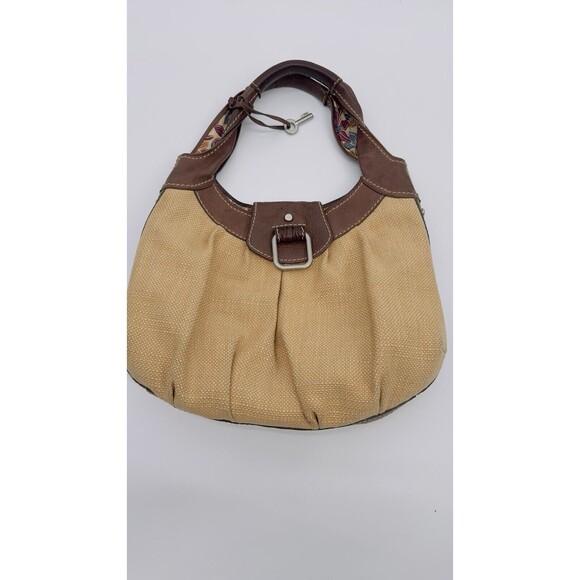 Fossil Hobo Tweed‎ Leather Bag Light Dark Brown Floral Lining silver buckle - Picture 2 of 16